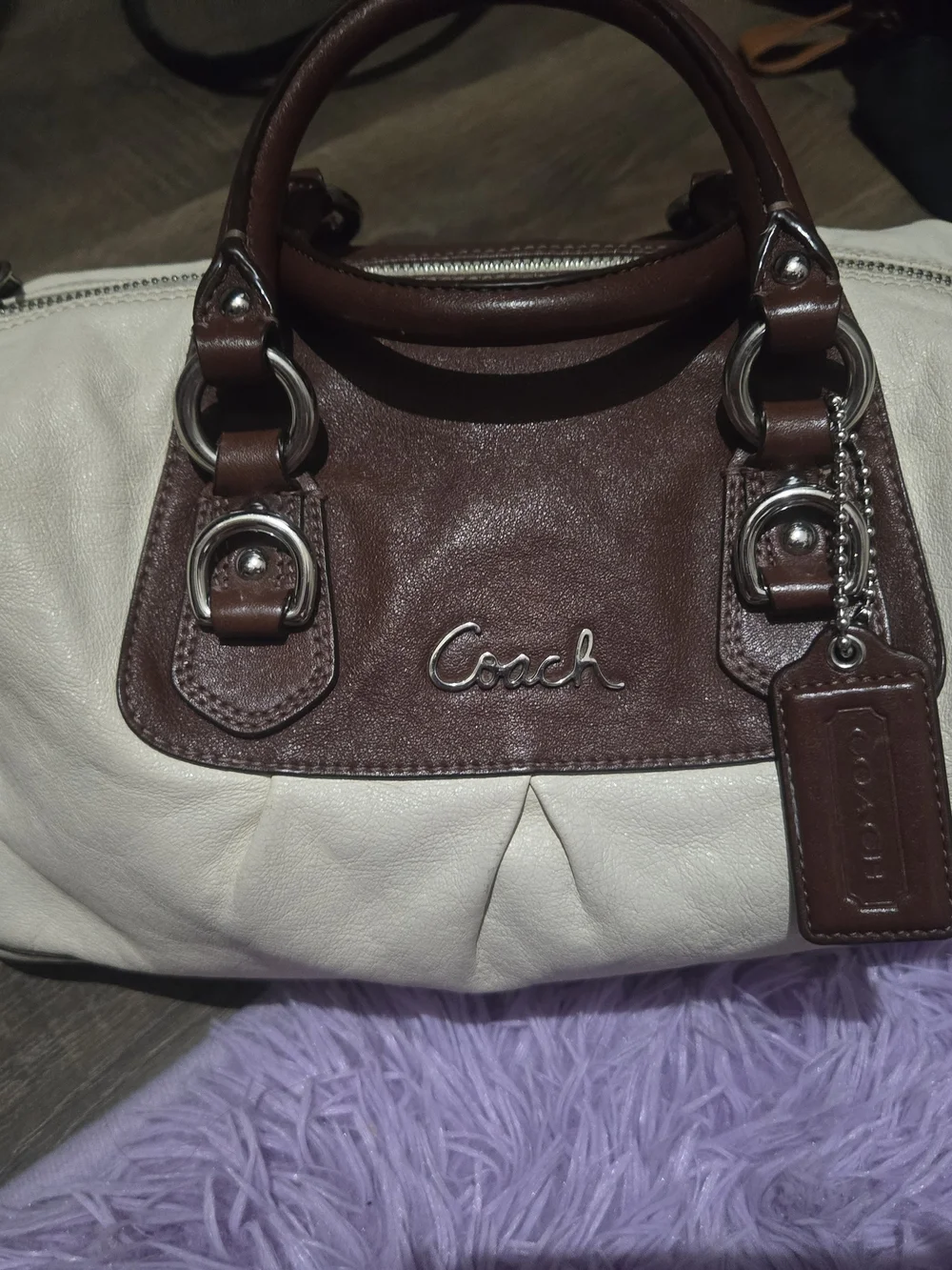 Coach Two-Tone Leather Satchel - Brown and Cream